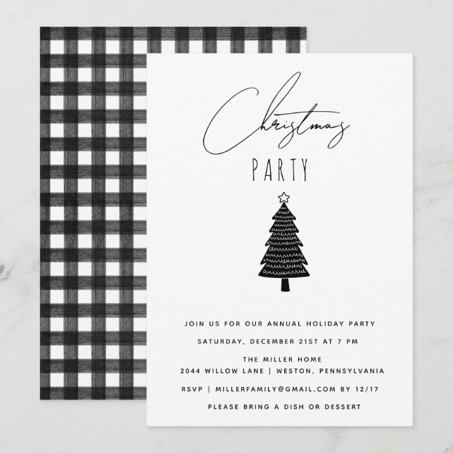 Minimalistisches Schwarz-Weiß-Party Einladung (Vorne/Hinten)