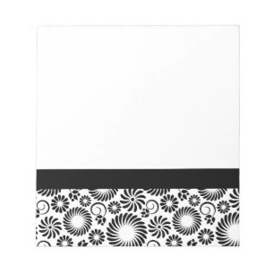 Minimalistisches Schwarz-Weiß-Retro-Spiralblumenmu Notizblock