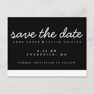 Minimalistisches Schwarz/Weiß Save the Date Postkarte
