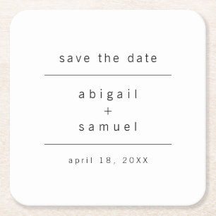Minimalistisches Schwarz-Weiß Save-the-Date Rechteckiger Pappuntersetzer