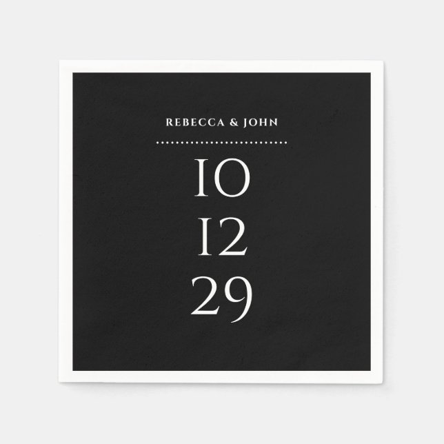 Minimalistisches Schwarz-Weiß-Sonderdatum Serviette (Vorderseite)