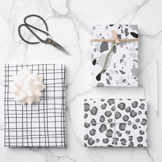 Minimalistisches Schwarz-Weiß-Sortenpaket Geschenkpapier Set (Vorderseite)