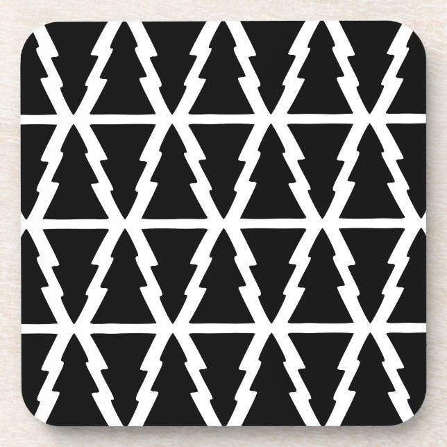 Minimalistisches Schwarz & Weiß Weihnachtsbaummust Getränkeuntersetzer (Vorderseite)