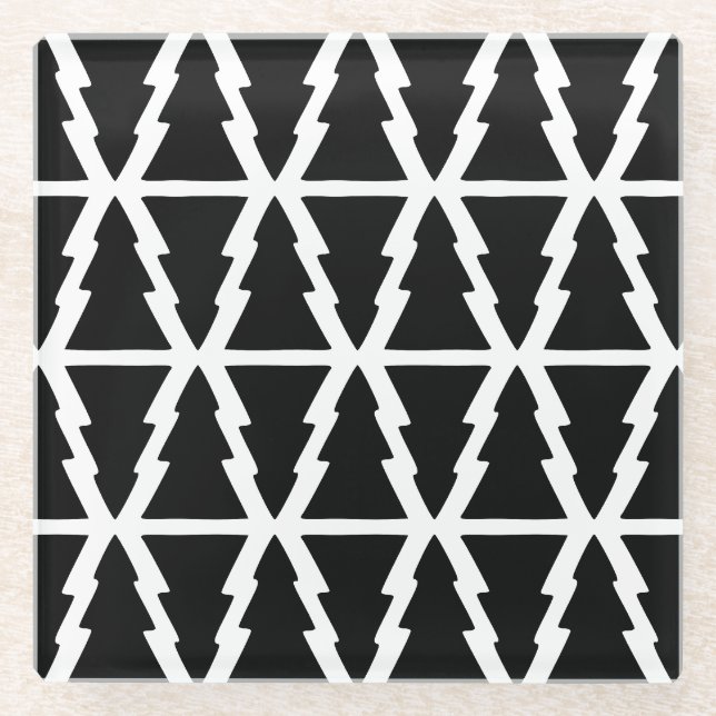 Minimalistisches Schwarz & Weiß Weihnachtsbaummust Glasuntersetzer (Vorderseite)