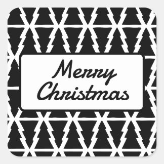 Minimalistisches Schwarz & Weiß Weihnachtsbaummust Quadratischer Aufkleber