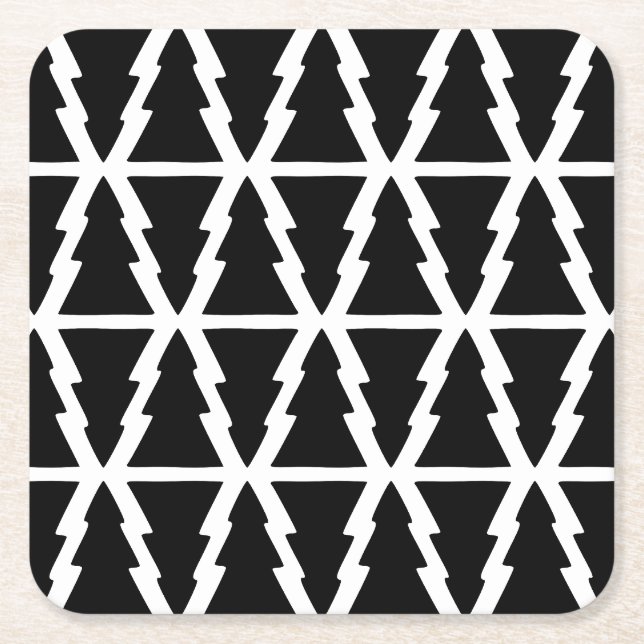 Minimalistisches Schwarz & Weiß Weihnachtsbaummust Rechteckiger Pappuntersetzer (Vorderseite)