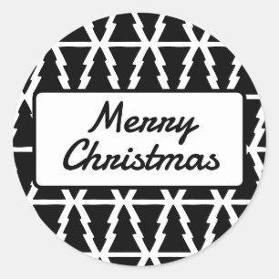 Minimalistisches Schwarz & Weiß Weihnachtsbaummust Runder Aufkleber