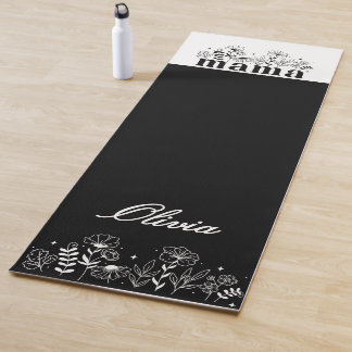 Minimalistisches Schwarz-Weiß-Wildblumen-Mama-Eige Yogamatte