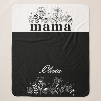 Minimalistisches Schwarz-Weiß-Wildblumen-Mama-Einz Sherpadecke