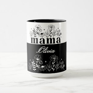 Minimalistisches Schwarz-Weiß-Wildblumen-Mama-Einz Tasse