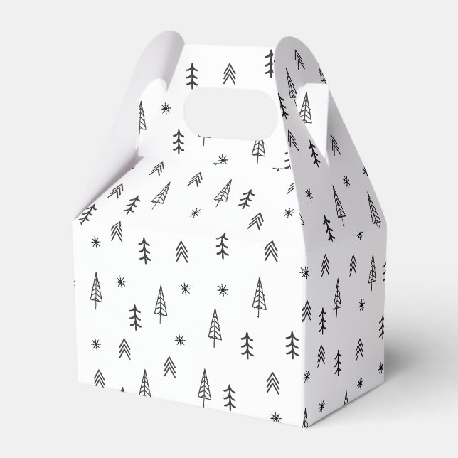 Minimalistisches Schwarz-Weiß-Winterwaldmuster Geschenkschachtel (Vorderseite)