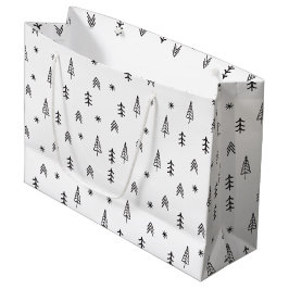 Minimalistisches Schwarz-Weiß-Winterwaldmuster Große Geschenktüte