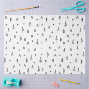 Minimalistisches Schwarz-Weiß-Winterwaldmuster Seidenpapier