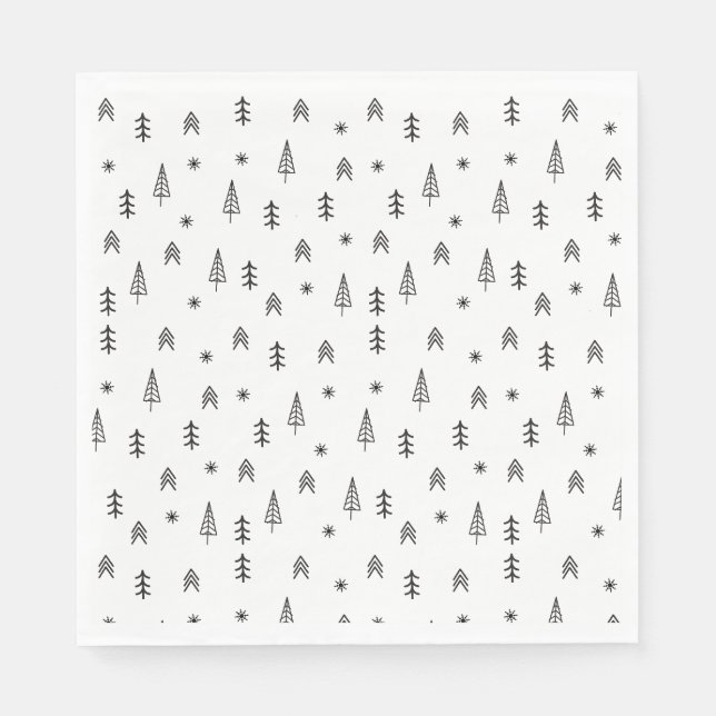 Minimalistisches Schwarz-Weiß-Winterwaldmuster Serviette (Vorderseite)