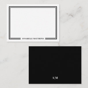 Minimalistisches Schwarz Weiß Zwei-Rahmen-Monogram Mitteilungskarte