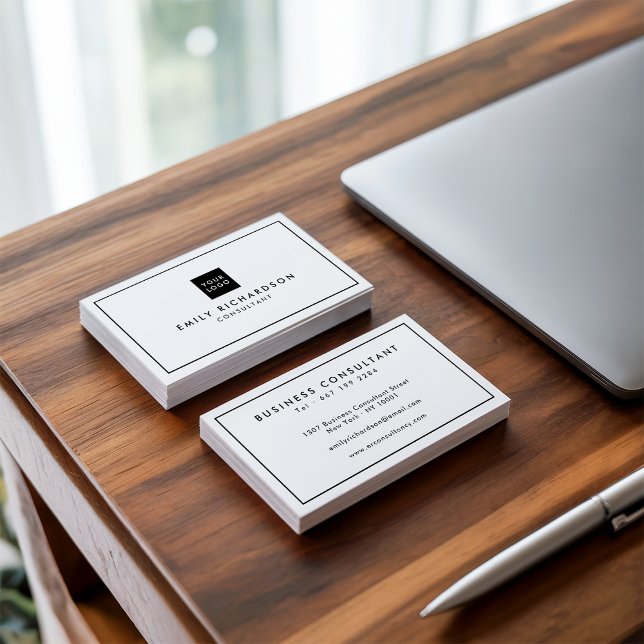 Minimalistisches, Schwarz-weißes berufliches Logo Visitenkarte (Minimalist elegant black white professional logo)