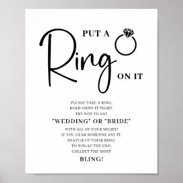 Minimalistisches Schwarz-weißes Brautparty Ring Ga Poster