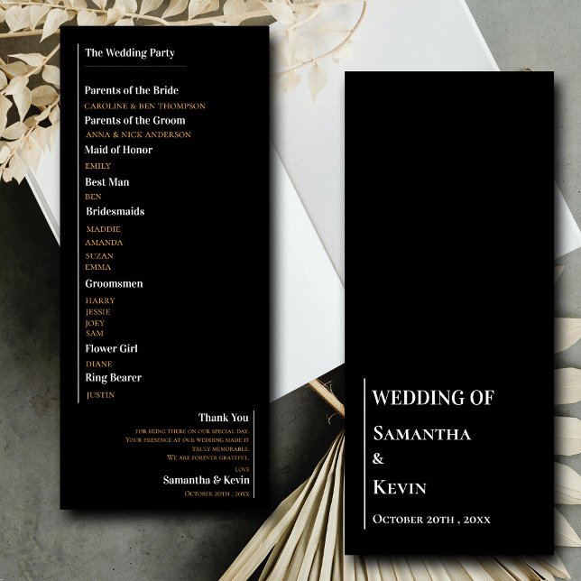 Minimalistisches Schwarz-weißes Hochzeitsprogramm Einladung (Minimalist Black White Classic Wedding Program)
