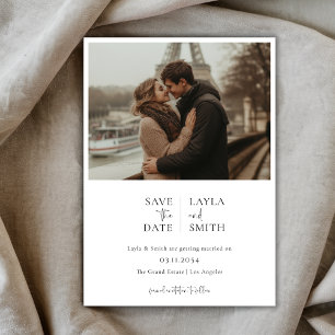 Minimalistisches Schwarz-weißes Hochzeitsskript-Fo Save The Date
