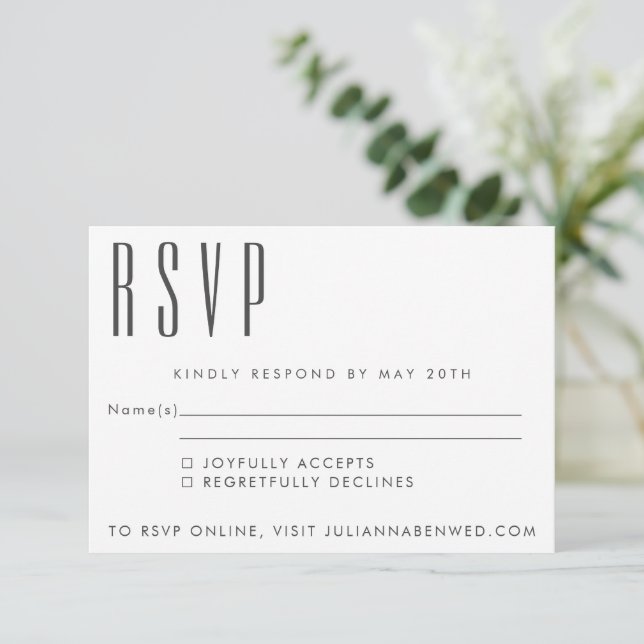 Minimalistisches Schwarz-weißes Mittelalter Modern RSVP Karte (Stehend Vorderseite)