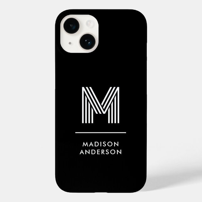 Minimalistisches Schwarz-weißes Monogramm Case-Mate iPhone 14 Hülle (Rückseite)