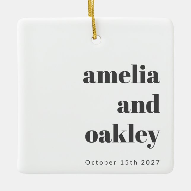Minimalistisches Schwarz-weißes Retro Custom Weddi Keramikornament (Vorderseite)