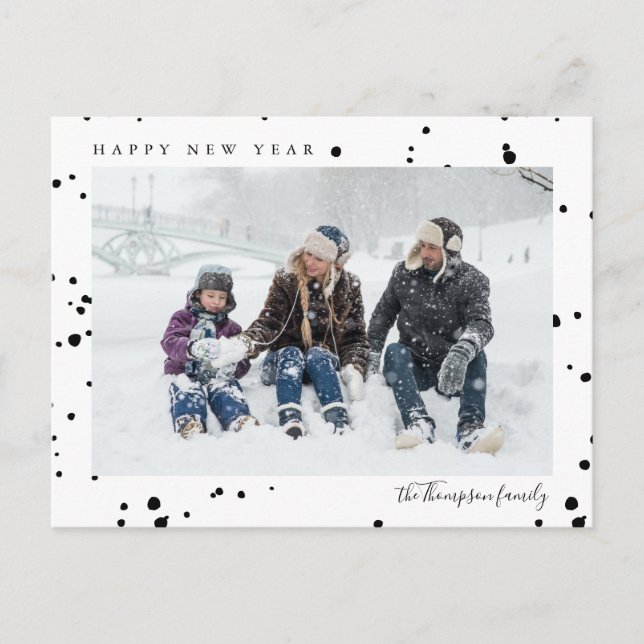 Minimalistisches Schwarz-weißes Schnee Foto Glück  Postkarte (Vorderseite)