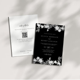Minimalistisches Schwarz | White QR Code Floral We Einladung