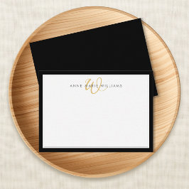Minimalistisches Schwarz Zwei-Rahmen-Gold-Monogram Mitteilungskarte