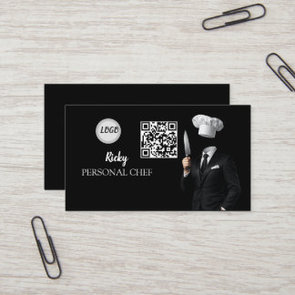 Minimalistisches schwarzes Chef-Uniform-Foto-QR-Co Visitenkarte
