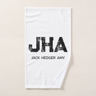 MINIMALISTISCHES SCHWARZES DREIBUCHSTABEN-MONOGRAM HANDTUCH