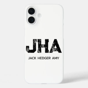 MINIMALISTISCHES SCHWARZES DREIBUCHSTABEN-MONOGRAM iPhone 16 PLUS HÜLLE