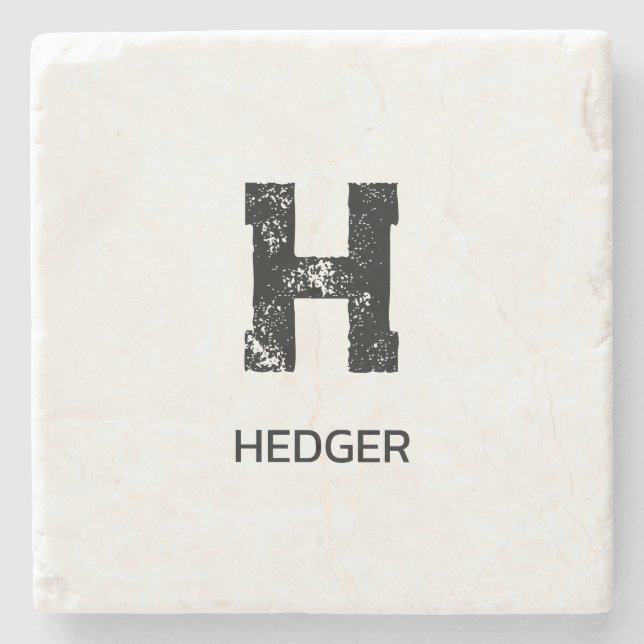 MINIMALISTISCHES SCHWARZES EIN-BUCHSTABEN-MONOGRAM STEINUNTERSETZER (Vorderseite)