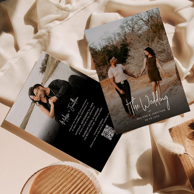 Minimalistisches Schwarzes Foto Script QR Code Hoc Einladung (Von Creator hochgeladen)