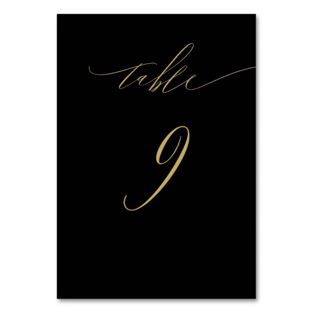 Minimalistisches Schwarzes Gold Elegantes Drehbuch Tischnummer (Vorderseite)