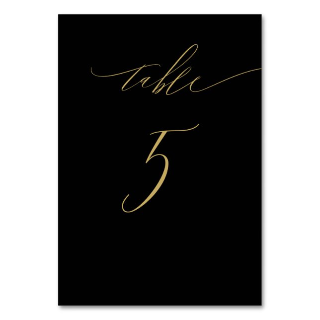 Minimalistisches Schwarzes Gold Elegantes Drehbuch Tischnummer (Vorderseite)