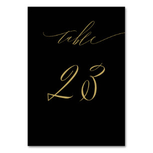 Minimalistisches Schwarzes Gold Elegantes Script 2 Tischnummer