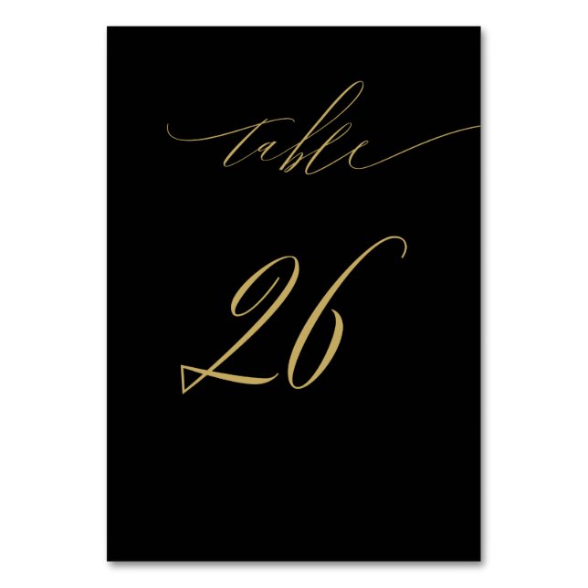 Minimalistisches Schwarzes Gold Elegantes Script 2 Tischnummer (Vorderseite)