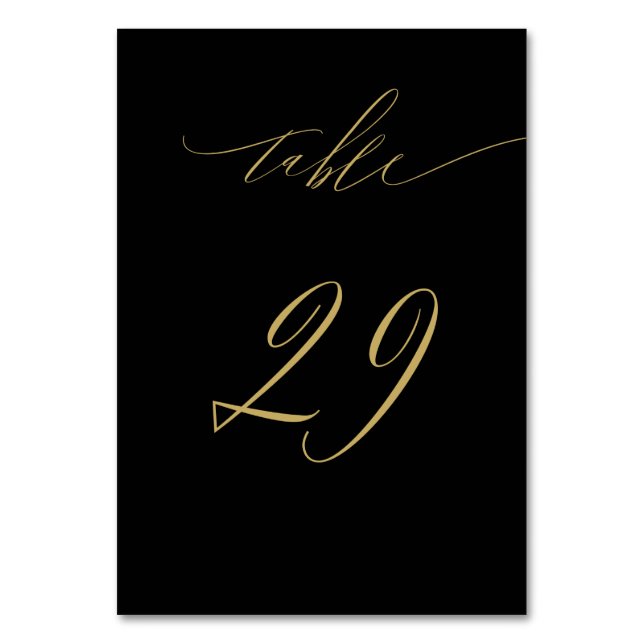 Minimalistisches Schwarzes Gold Elegantes Script 2 Tischnummer (Vorderseite)