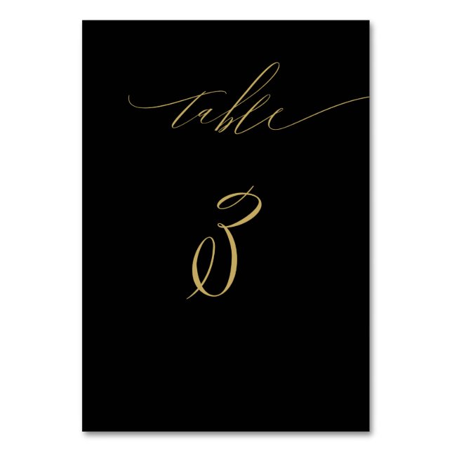 Minimalistisches Schwarzes Gold Elegantes Skript N Tischnummer (Vorderseite)