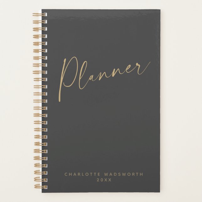 Minimalistisches Schwarzes Gold Personalisiert wöc Planer (Vorderseite)