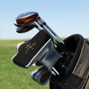 Minimalistisches schwarzes goldenes Schriftmonogra Golf Headcover