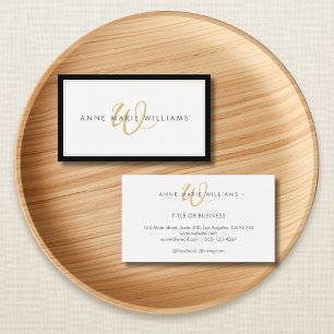 Minimalistisches schwarzes Goldschrift-Zweirand-Mo Visitenkarte