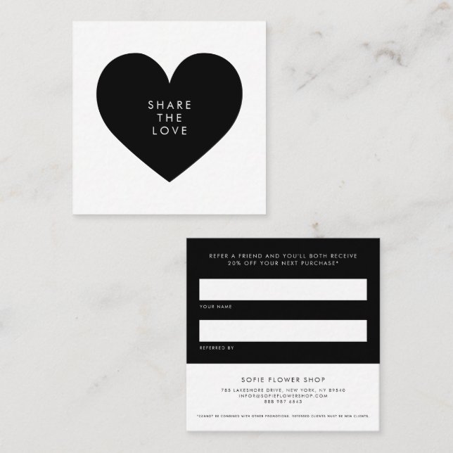 Minimalistisches Schwarzes Herz - Liebe Empfehlungskarte (Vorne/Hinten)