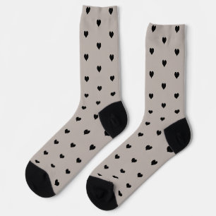 Minimalistisches Schwarzes Herzmuster auf Beige Hi Socken