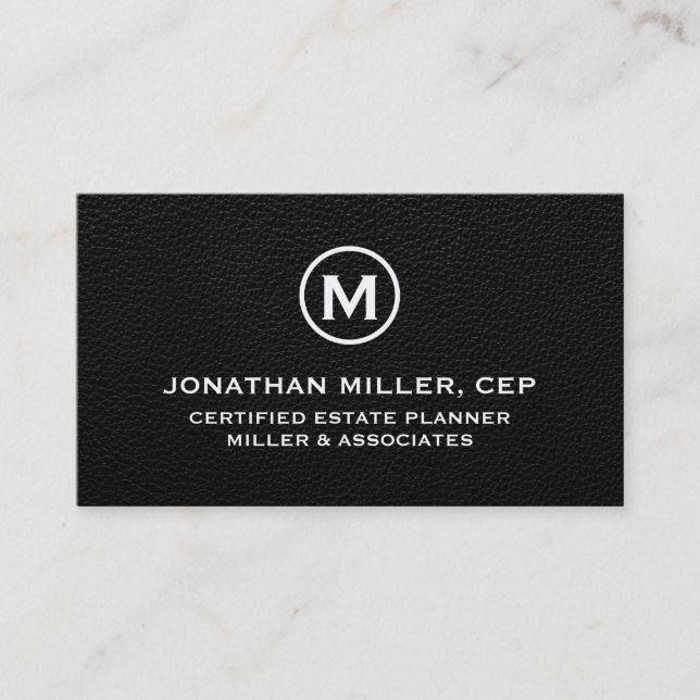Minimalistisches Schwarzes Leder, erstes Logo Visitenkarte (Vorderseite)