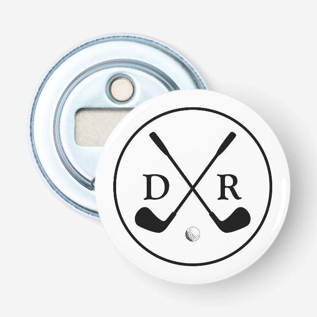 Minimalistisches Schwarzes Logo und Monogram Golf  Flaschenöffner (Vorderseite)