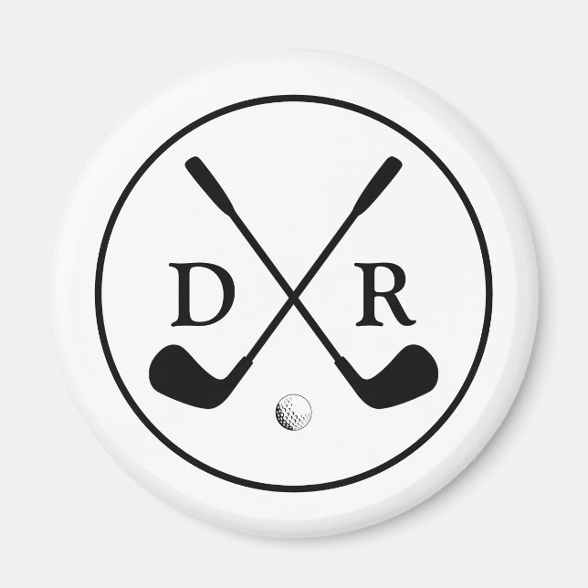 Minimalistisches Schwarzes Logo und Monogram Golf  Magnet (Vorne)