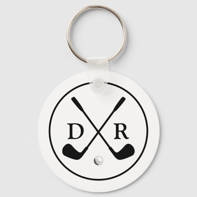 Minimalistisches Schwarzes Logo und Monogram Golf  Schlüsselanhänger (Vorderseite)