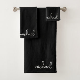 Minimalistisches Schwarzes Personalisiertes Badhandtuch Set
